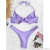 ZAFUL Women's Tie Halter Underwire Bikini Set High Cut Two Piece Swimsuit Mauve B07NSXR8MD